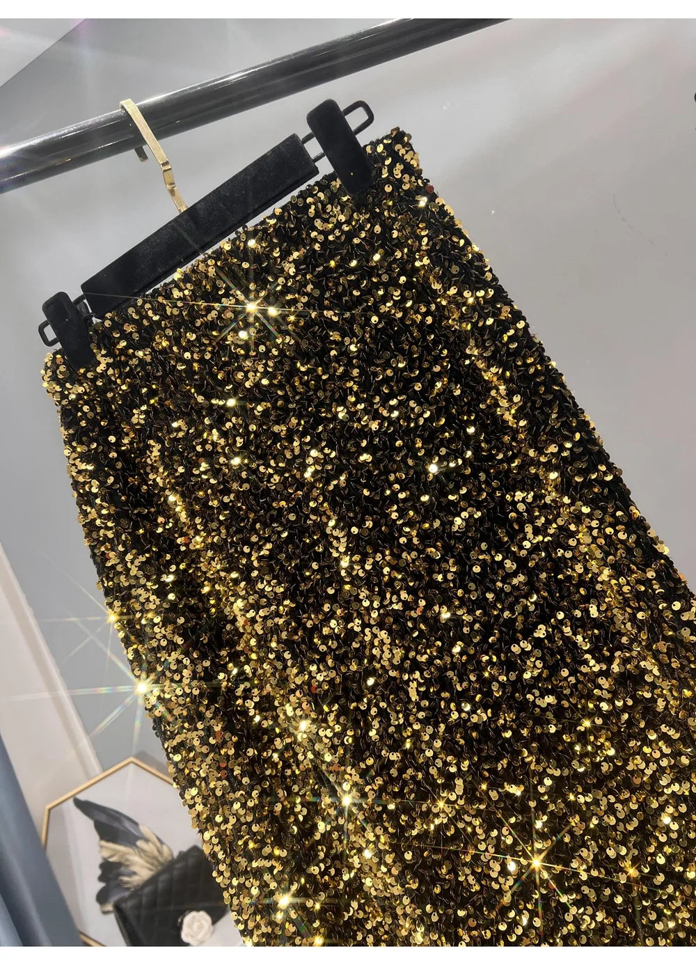 Blingbling New Autumn Winter All-match Mid-long Bodycon Skirt Colorful Sequins Elastic High Waist Slimming Lady Pencil Skirts