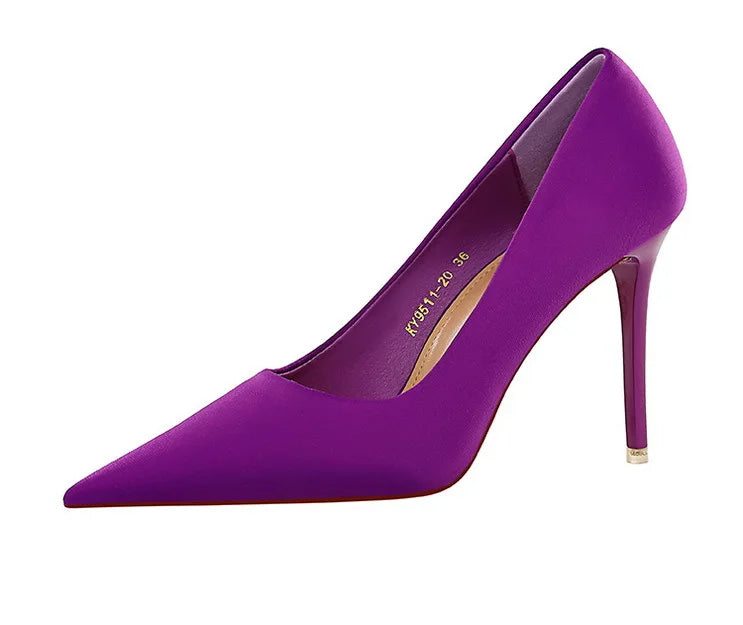Elegant Purple Satin High Heel Stiletto Pumps for Women