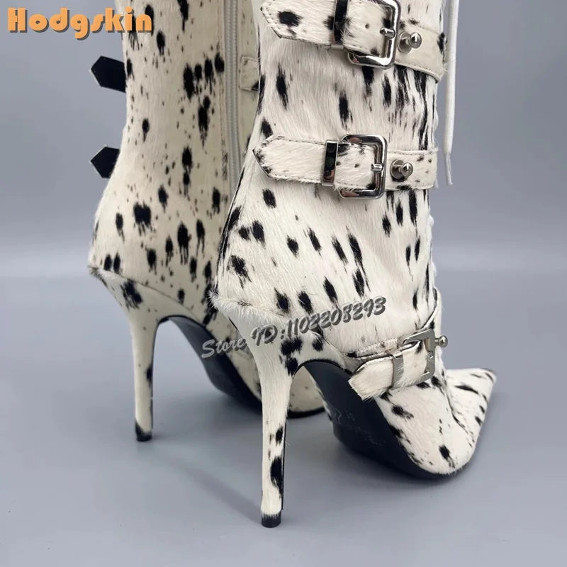 Faux Hair Over-the-Knee Pointed Toe Boots for Women
