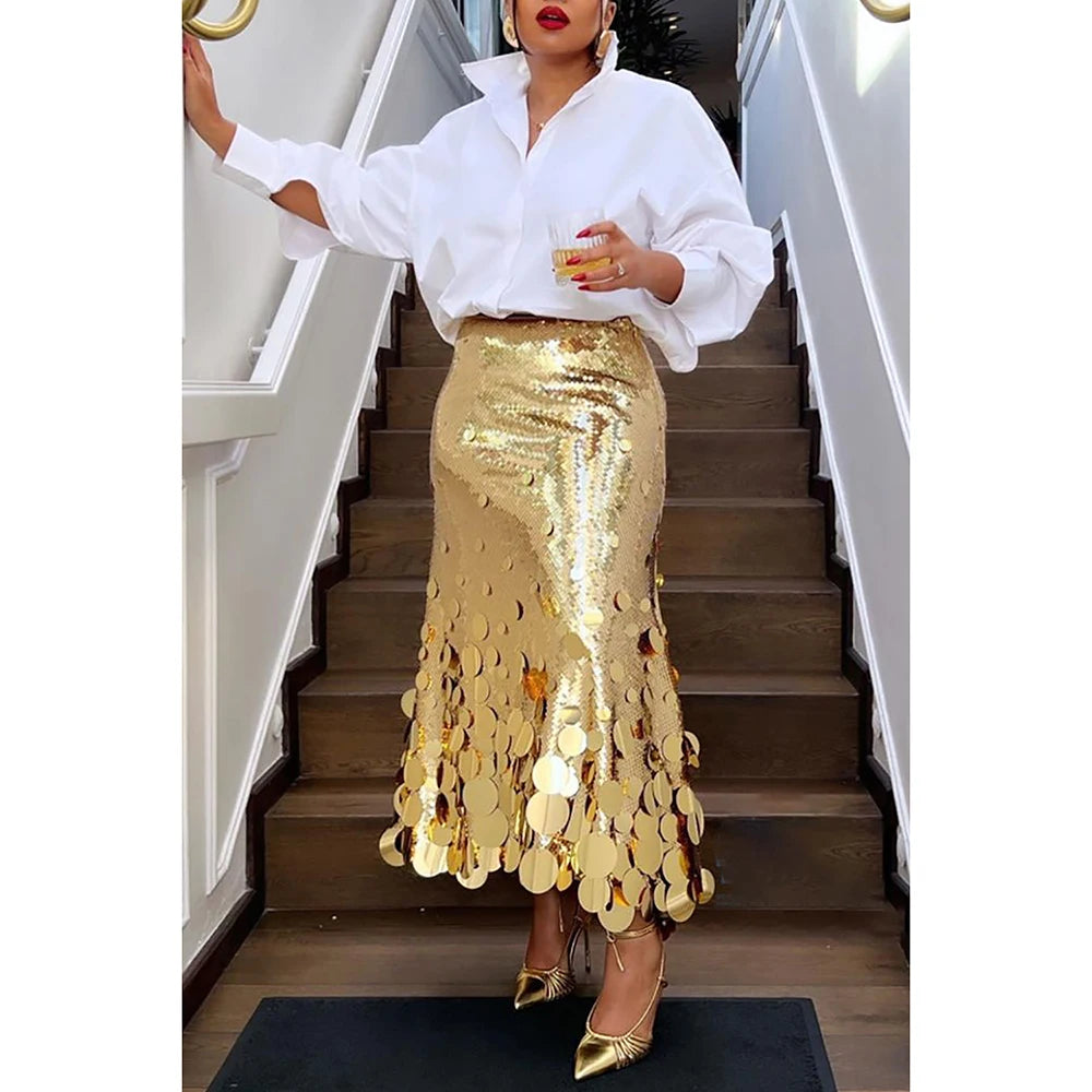 Plus Size Sequined A Line Skirt
