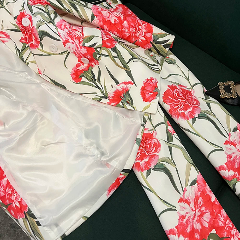 TWOTWINSTYLE Vintage Printing Two Piece Sets For Women Laple Long Sleeve Top High Waist Pants Elegant Set Female New KSE537136