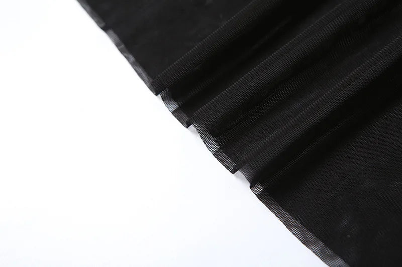 Cryptographic Long Sleeve See Through Mesh Dress Velvet Fashion Club Party Gown Black Turtleneck Vestido Bodycon Dress Clothes