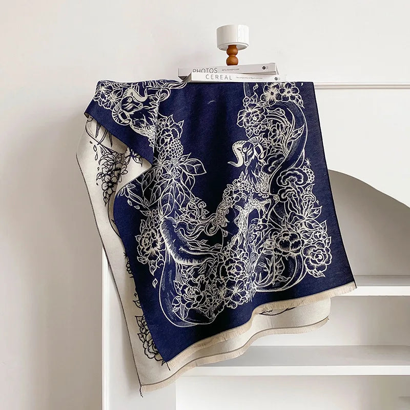 Vintage Floral Fringe Shawl Wrap