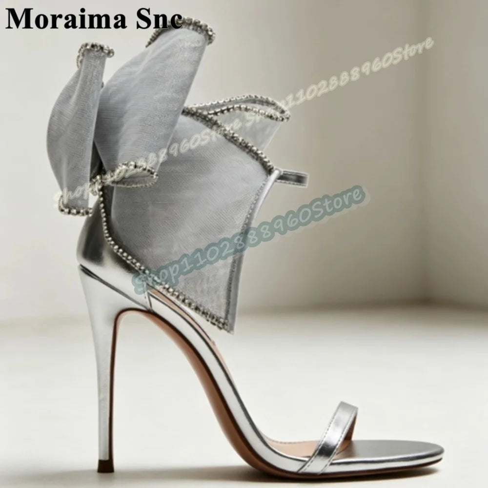 Elegant Silver Bowknot Open Toe High Heel Sandals for Women