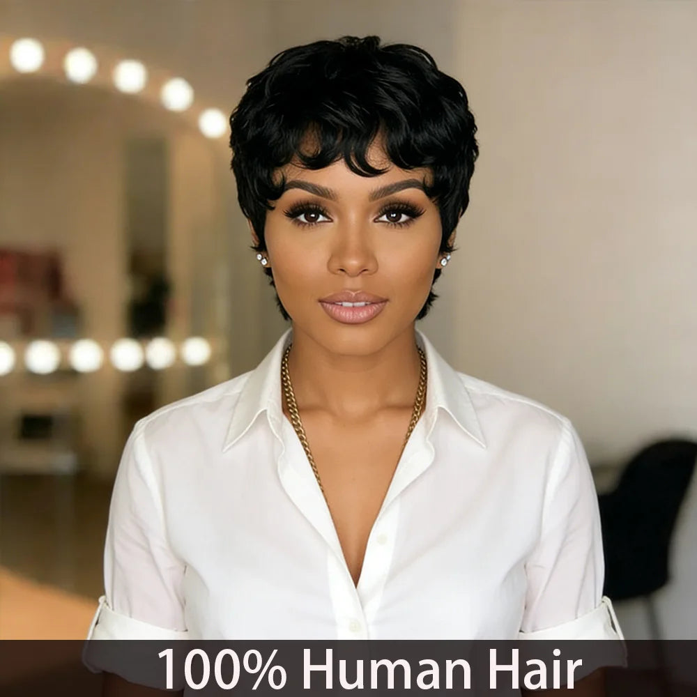 Tangle Free Soft Cap Brazilian Curly Pixie Cut Wig for Women
