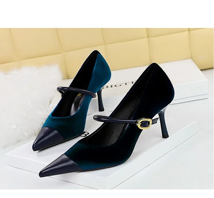 Suede Buckle Strap Pointed Toe Stiletto Pumps for Women