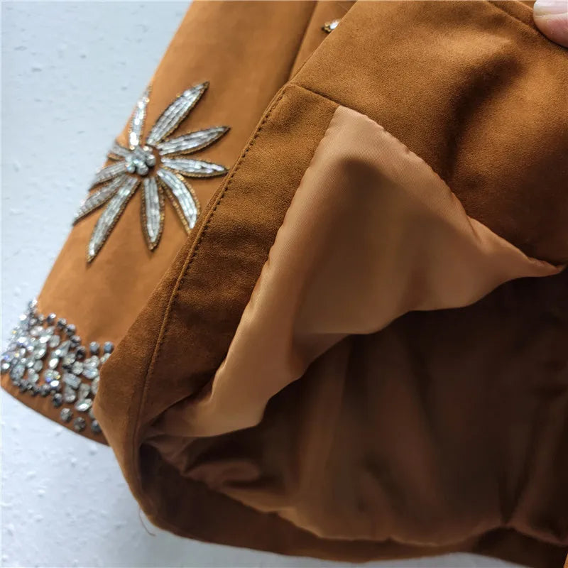 YEAE beaded diamond flower jacket niche lapel single-breasted casual loose long-sleeved jacket