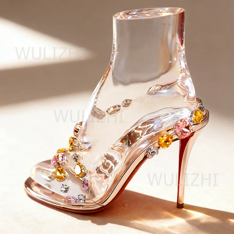 Crystal Gemstone Beaded Leather Sandals With Buckle For Women
