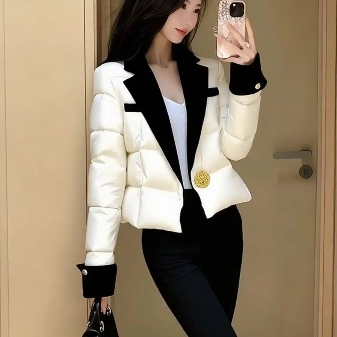 Warm Winter Pink Cotton Jacket With Chic Minimal Design for Women