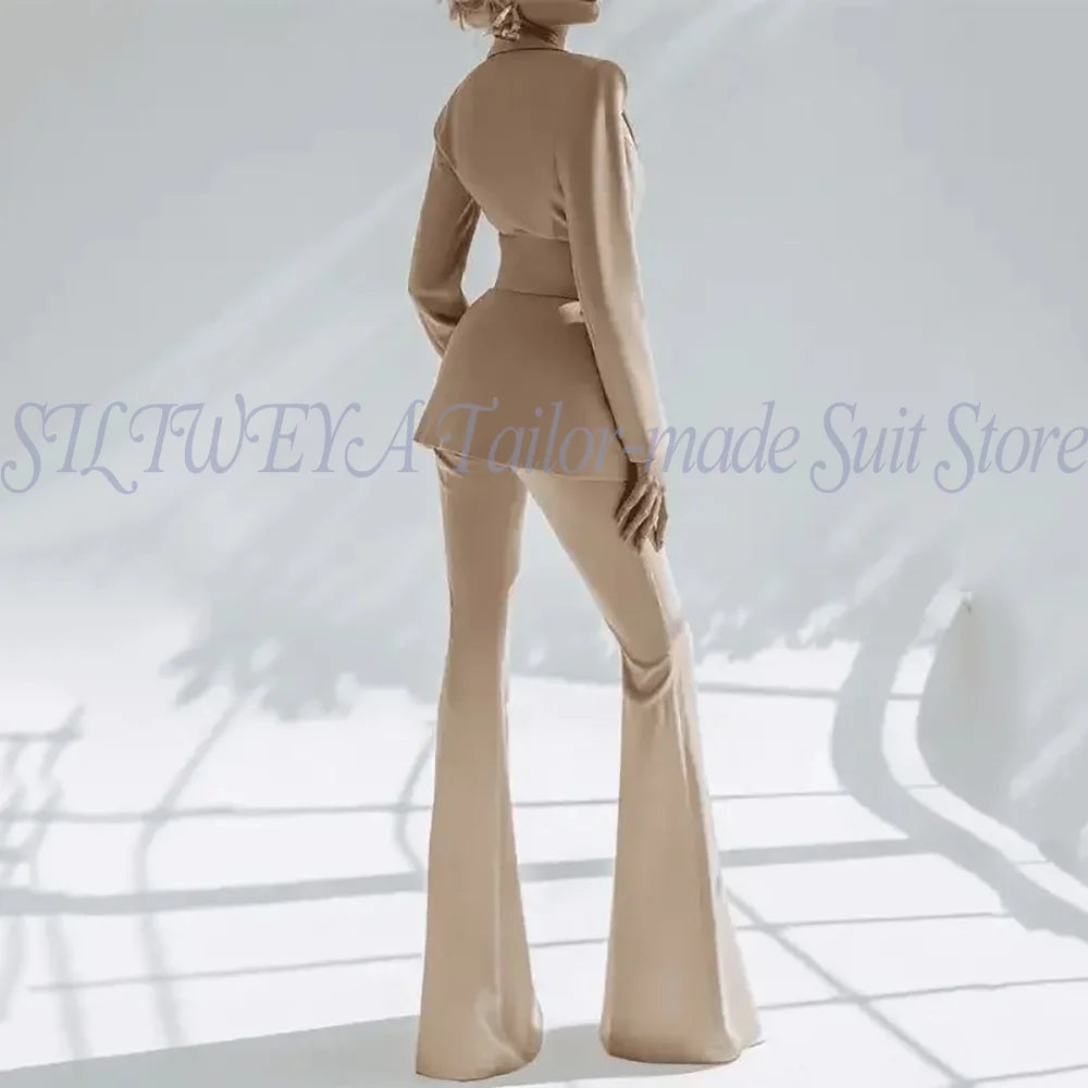 Elegant Notched Collar Slim Fit Pants Suit For Women