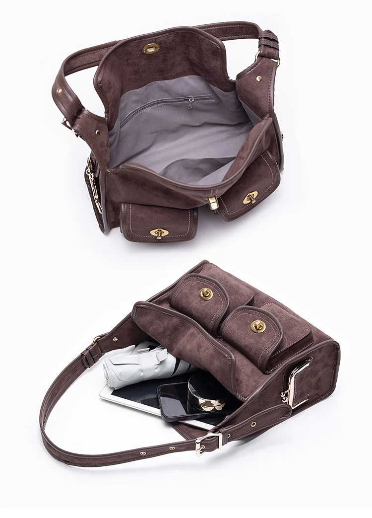 Casual Commuter Large Capacity Suede Pillow Bag Single Shoulder Crossbody Bag Vintage Style Polyester Lining Zipper Closure