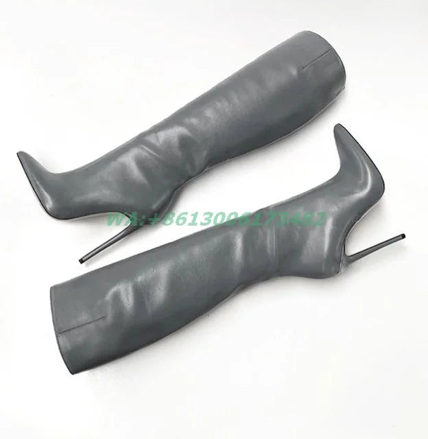 Sexy Lady Pointed Toe 12Cm High Heel Boots Women Knee High Pointy Stilettos Boots Plus Size Skinny Boots