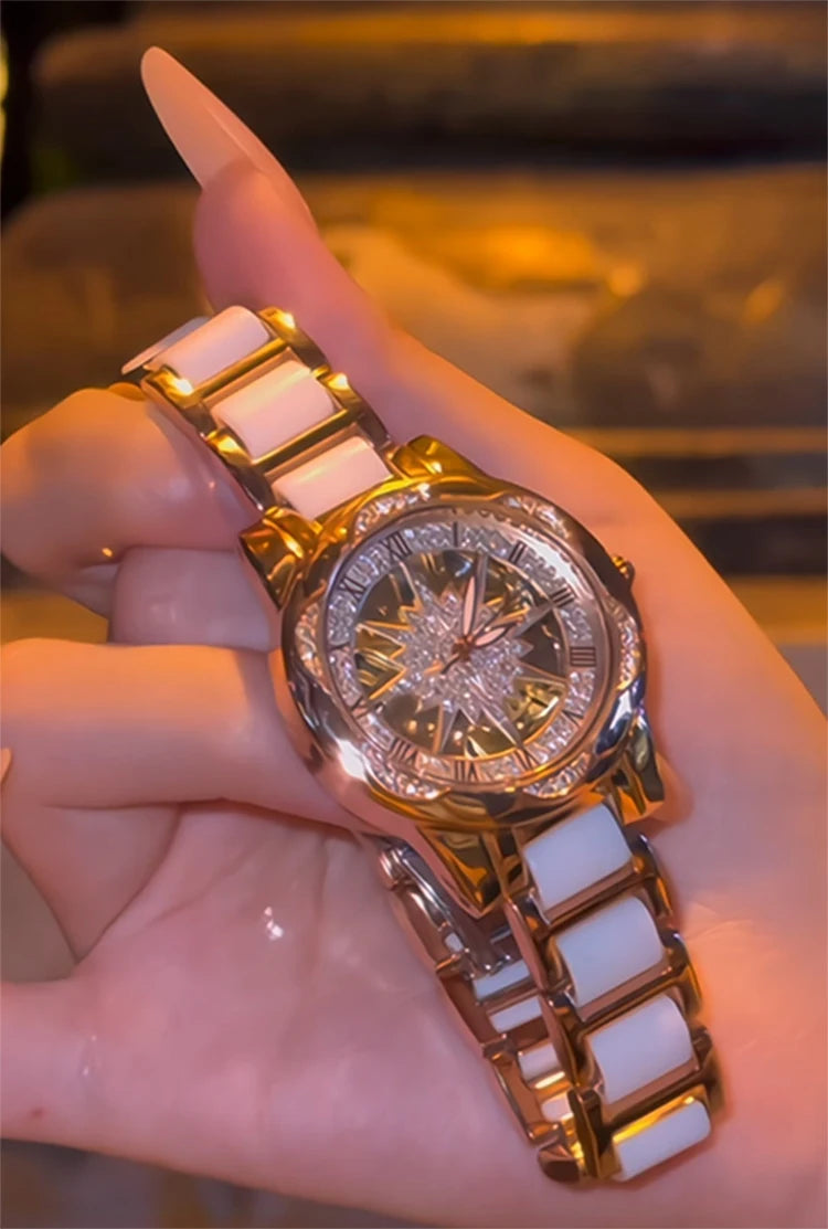 Skeleton Dial Diamond Accent Quartz Watch