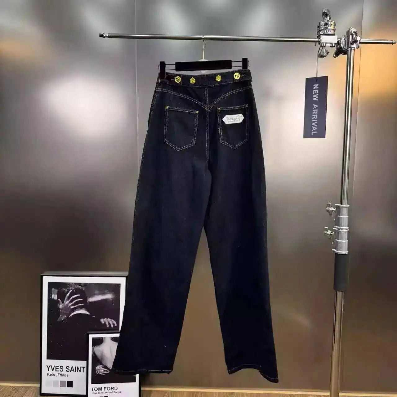 ANJY Autumn New Women's Streetwear Y2K Chic Fashion Safari Style Niche Personality Spliced Button Jeans Casual Denim Pants A7689