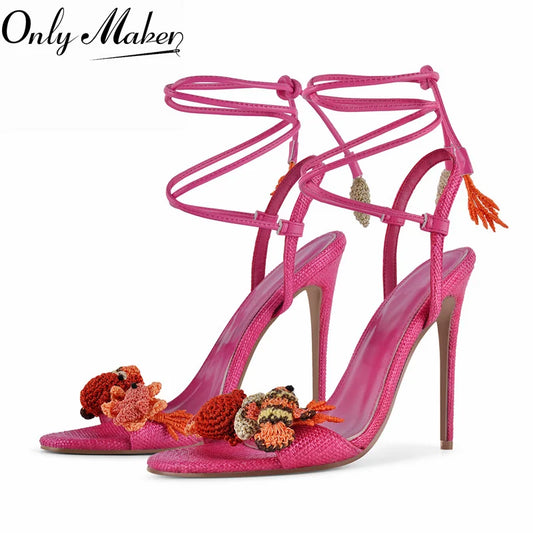 Pink Lace-Up Ankle Wrap Heels