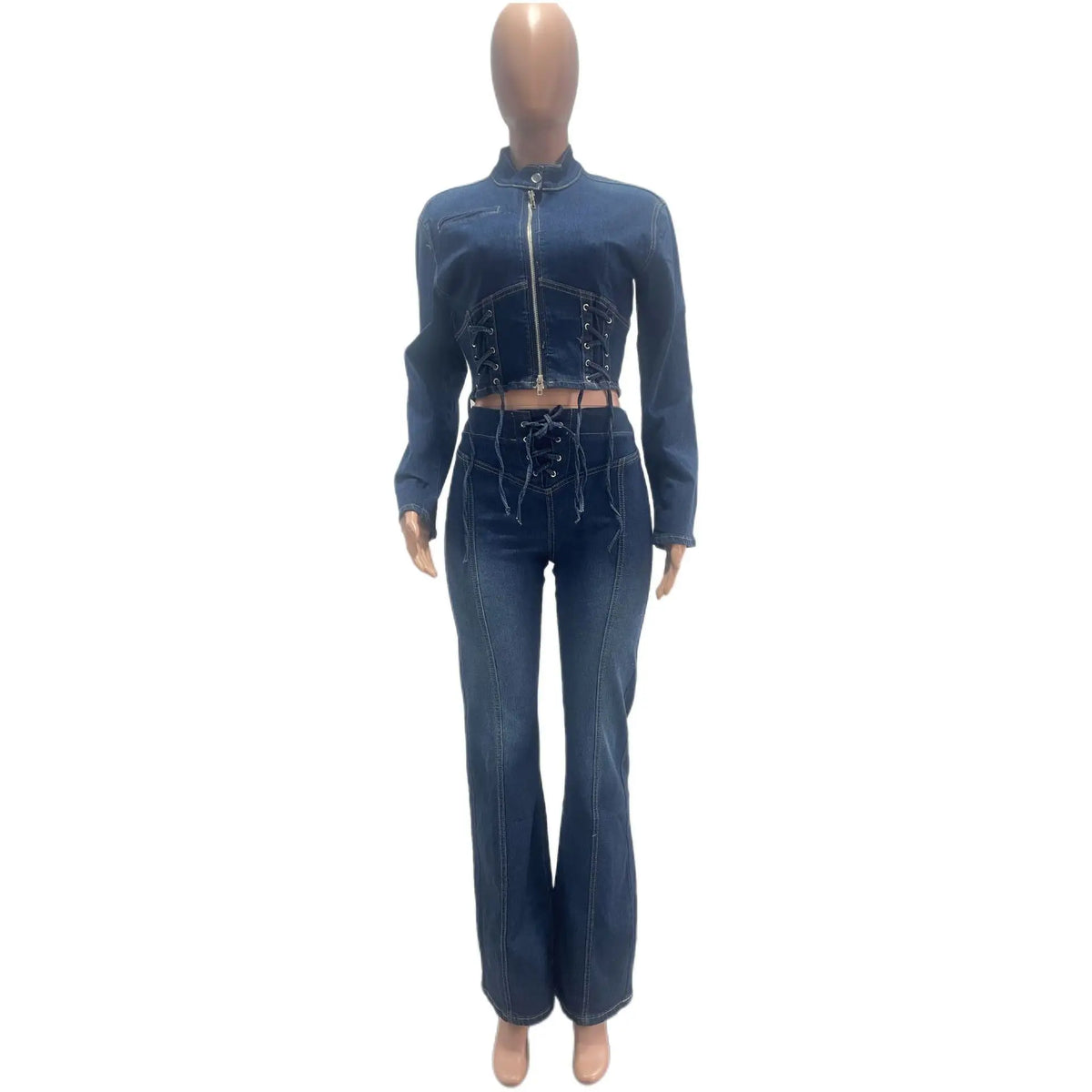 Stylish Cropped Denim Jacket And Pants Set for Women