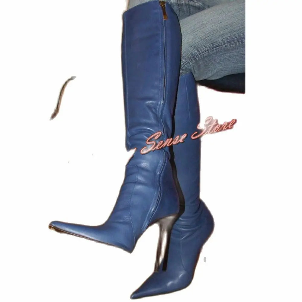 Pointy Toe Knee High Stiletto Boots With Zipper For Women