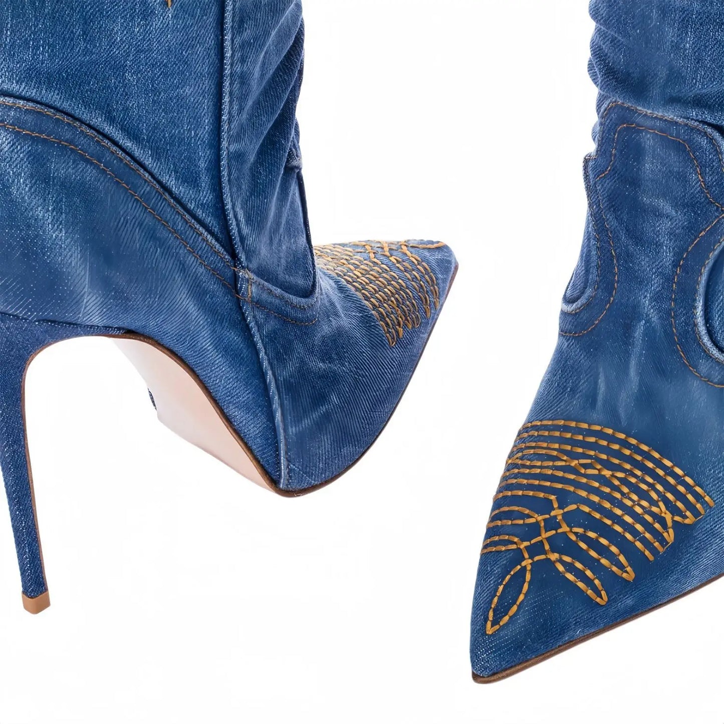 Retro Embroidered Rhinestone Knee High Cowboy Boots for Women