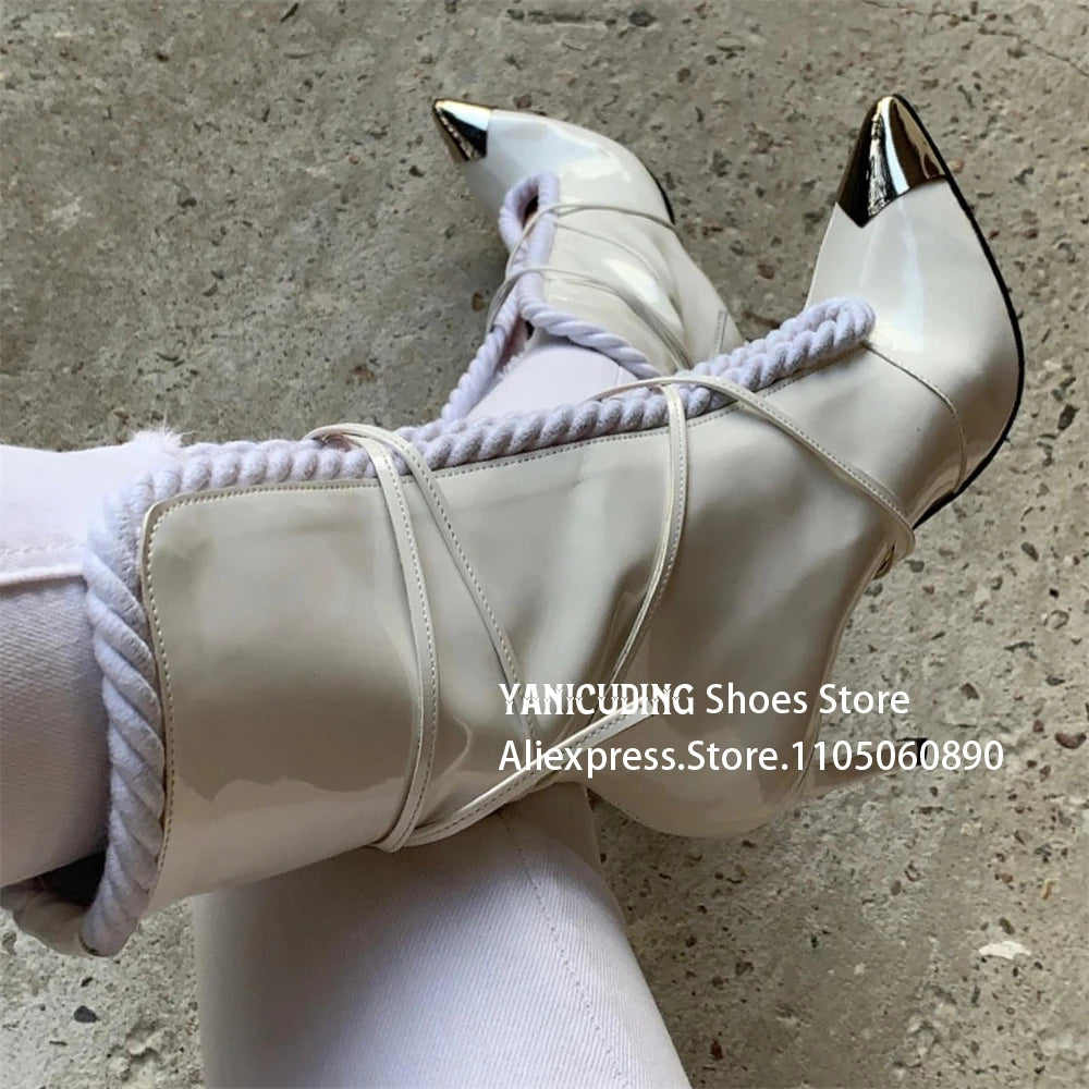 Metallic Pointed Toe Stiletto Ankle Boots for Women