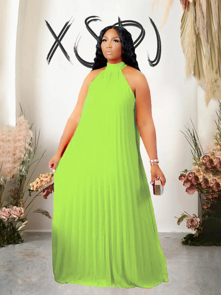 Chiffon Dresses for Women Long Elegant Evening Dress Big Size Round Woman Plus Size Sexy Pleated Halter Dress Summer Wear