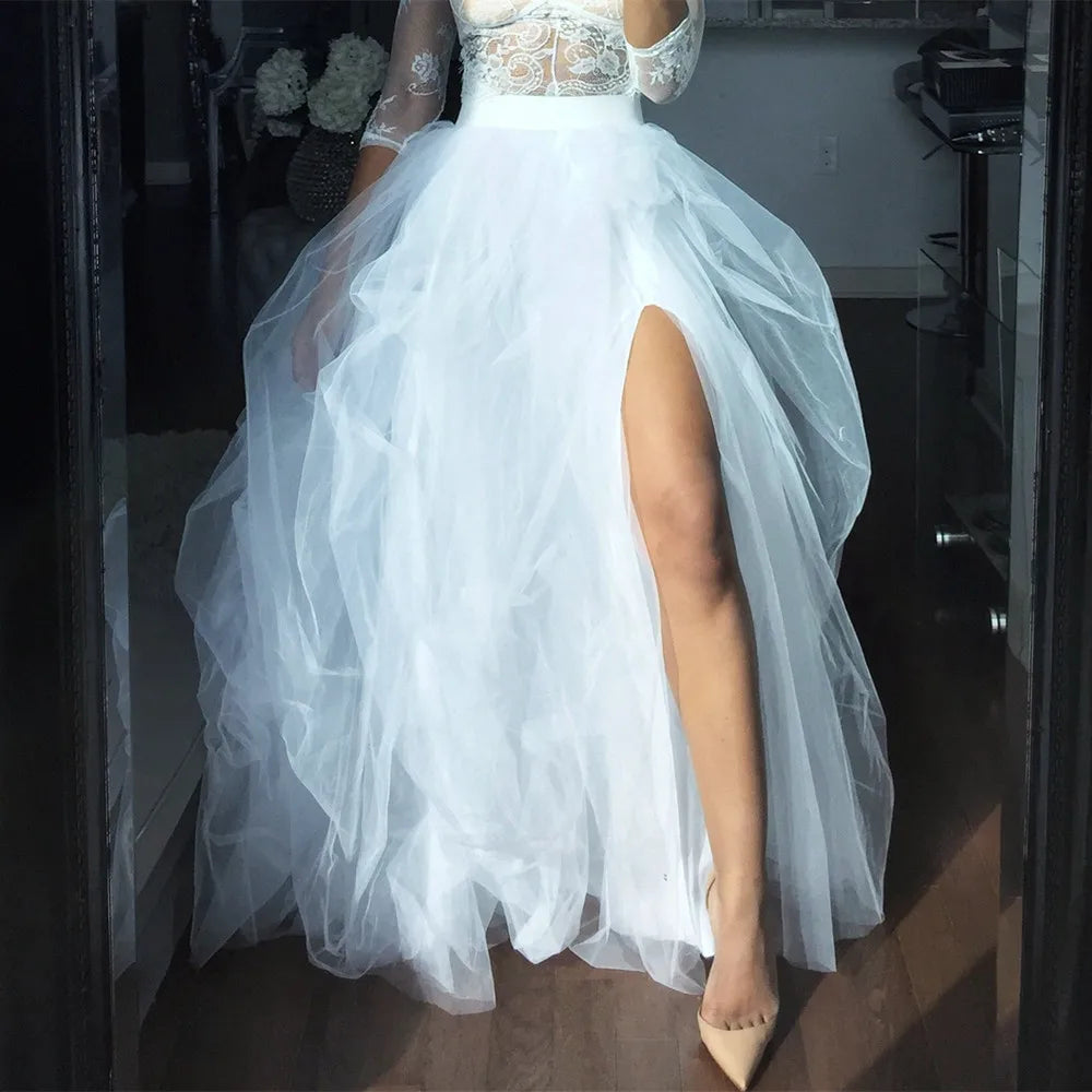 Elegant Layered Tulle Tutu Skirt With High Waist Slit for Women