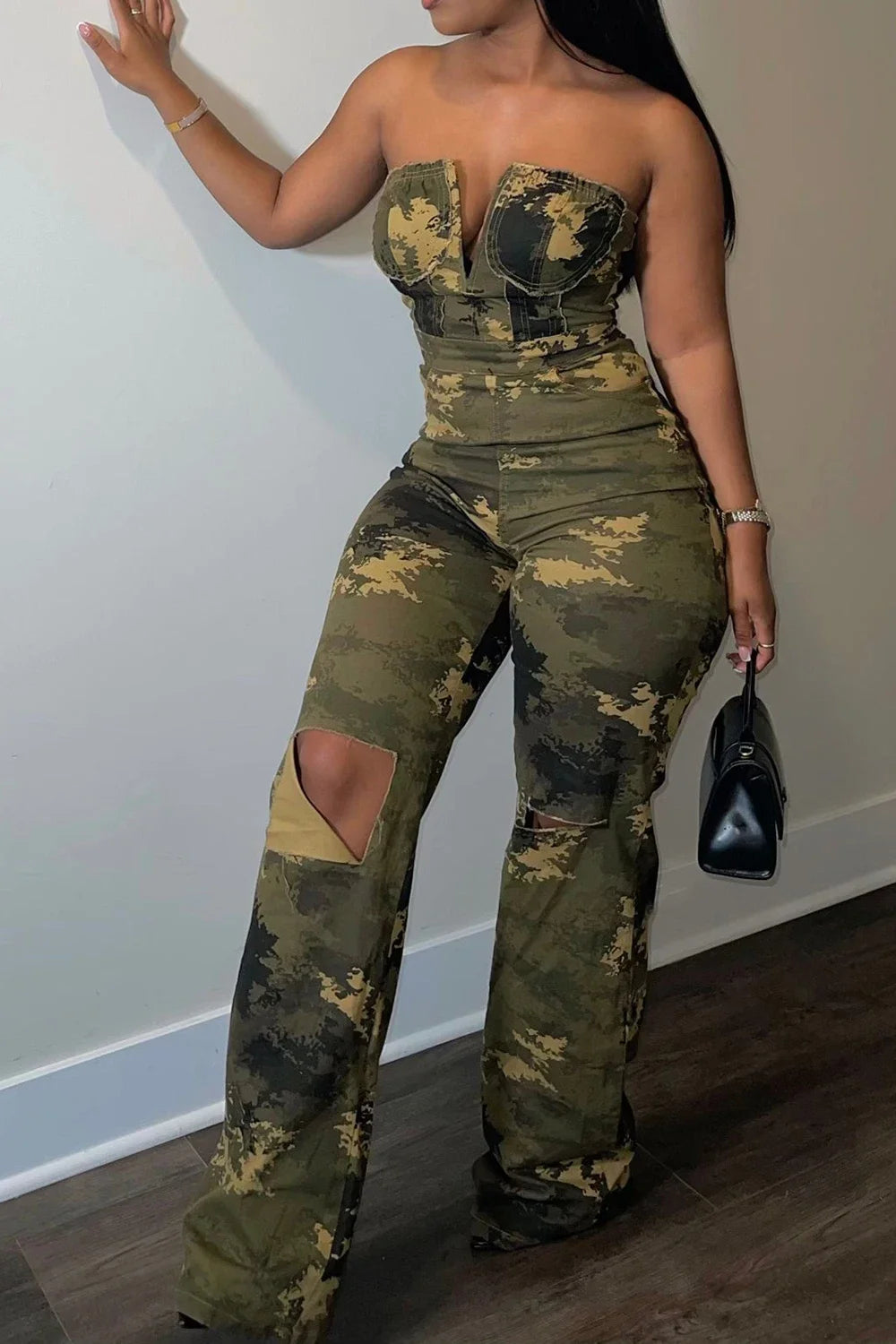 Camouflage Strapless High Waist Jumpsuit for Women