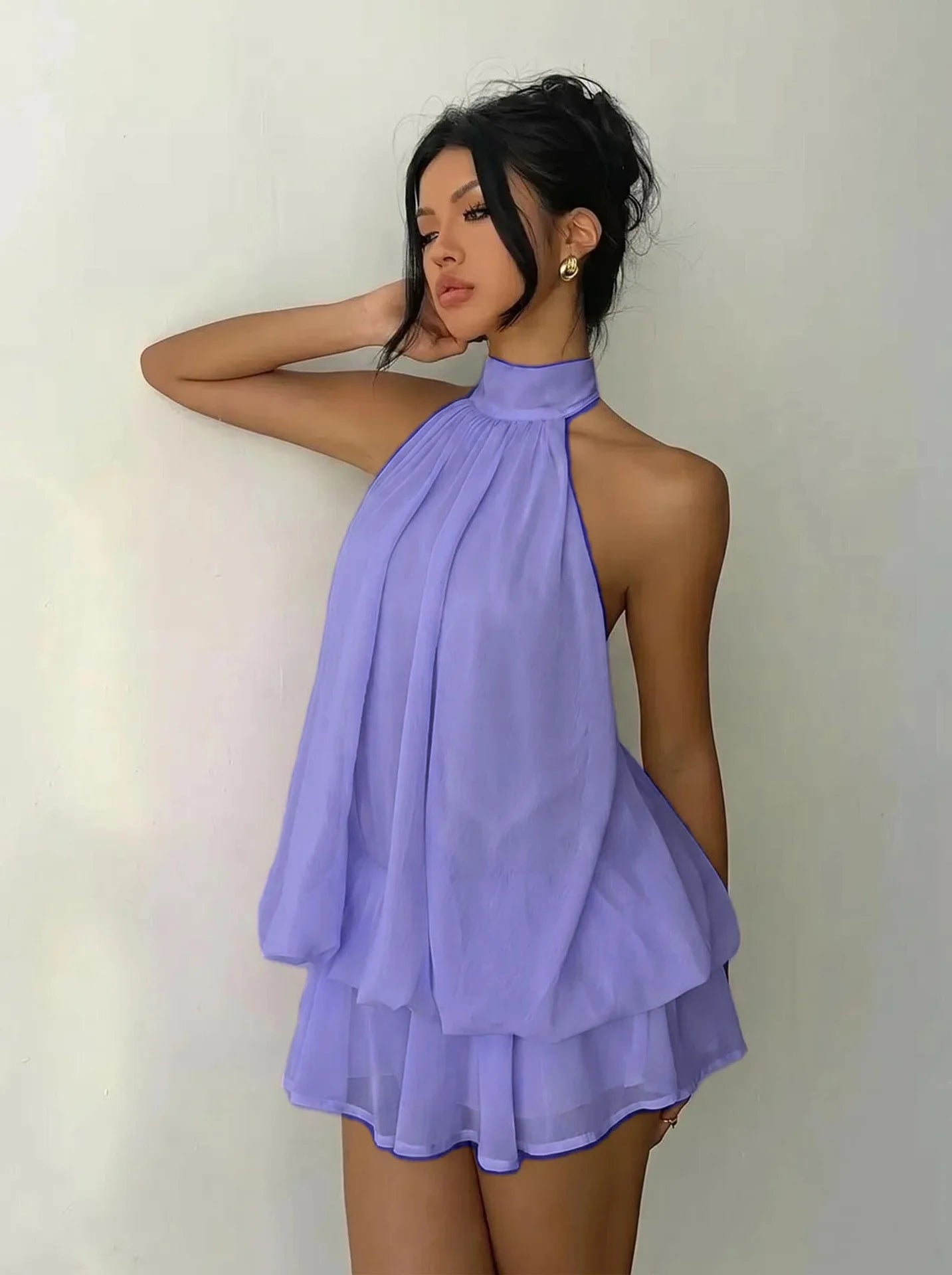 Chic Halter Neck Off Shoulder Backless Mini Dress For Women