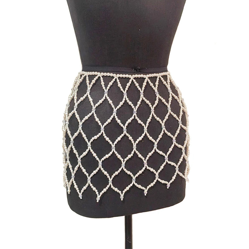Elegant Pearl Beaded Mesh Body Chain Accessories For Women