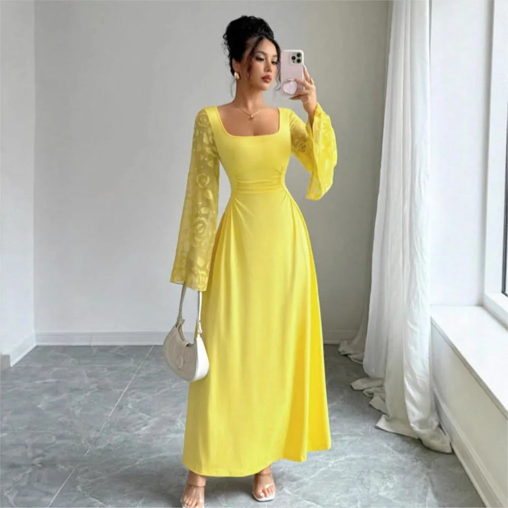 Elegant Solid Color Classic A-Line Midi Dress for Women