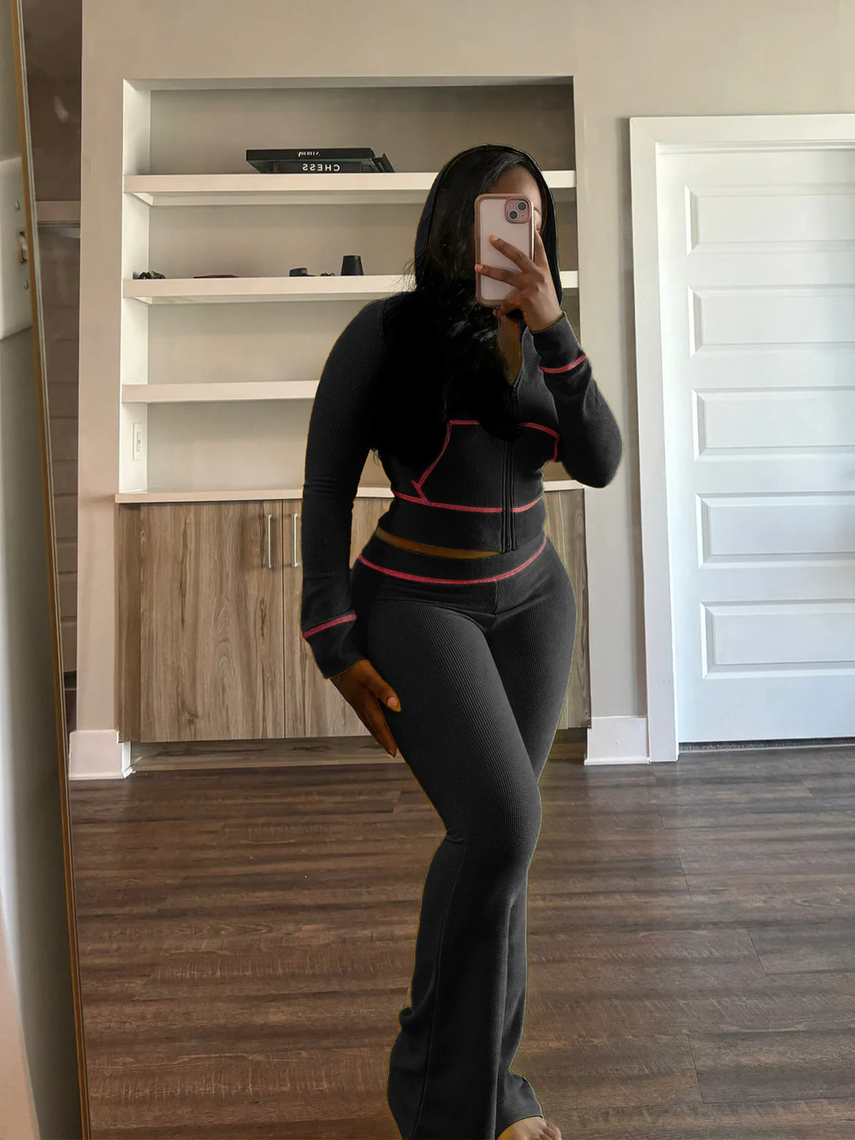 Hooded Long Sleeve Two Piece Matching Pants Set for Women