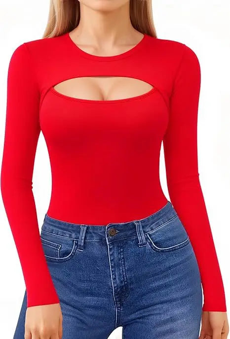Seductive Tops Intricate Hollow Lacework T-Shirt Figure Hugging RoundNeck Blouse Classic Comfortable SolidColor Shirt