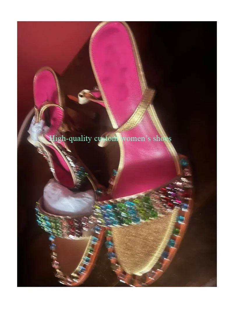 Colorful Rhinestone Embellished Stiletto Sandals for Women