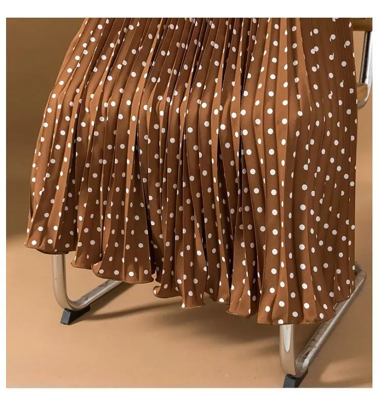 Polka Dot Pleated High Waisted Midi Dress for Women