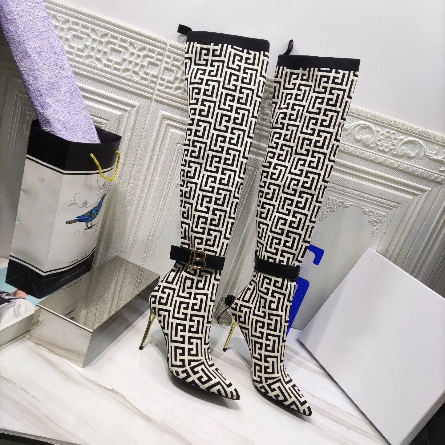 Over The Knee Stretch Pointed Toe With Buckle Sock Boots For Women