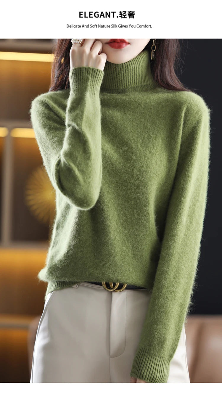 Soft Warm Knit Cashmere Turtleneck Sweater for Women