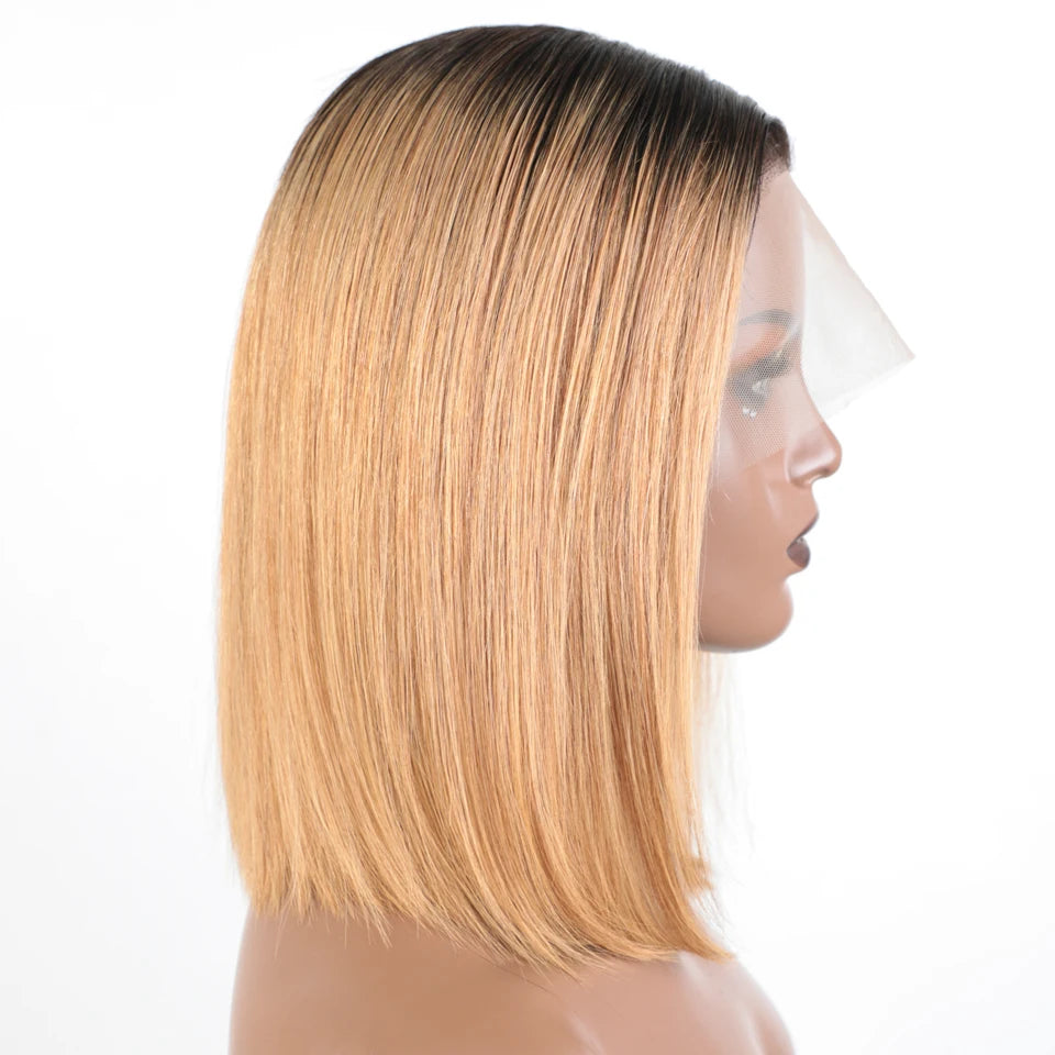 Short Straight Highlight Blonde Lace Front Bob Wig for Women