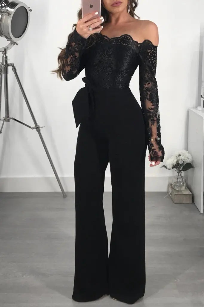 Elegant Lace Stitching Wide Leg Jumpsuit for Women