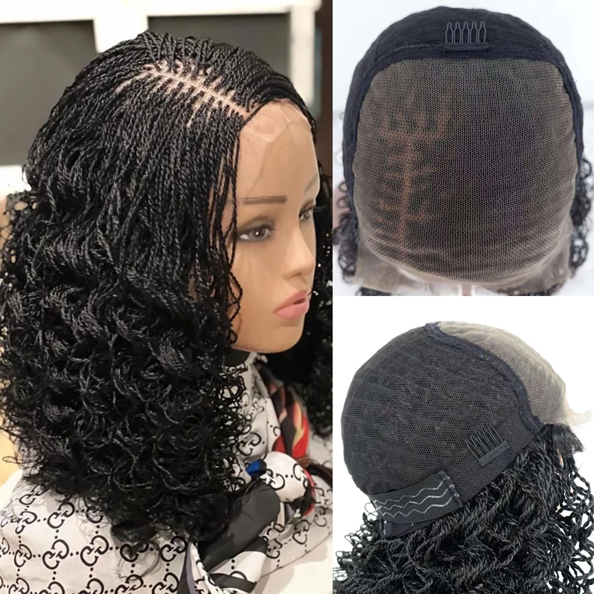 Pixie Curly Bob Lace Braided Wig HD Lace Frontal Wig Easy to Style Synthetic Braiding Hair for Women