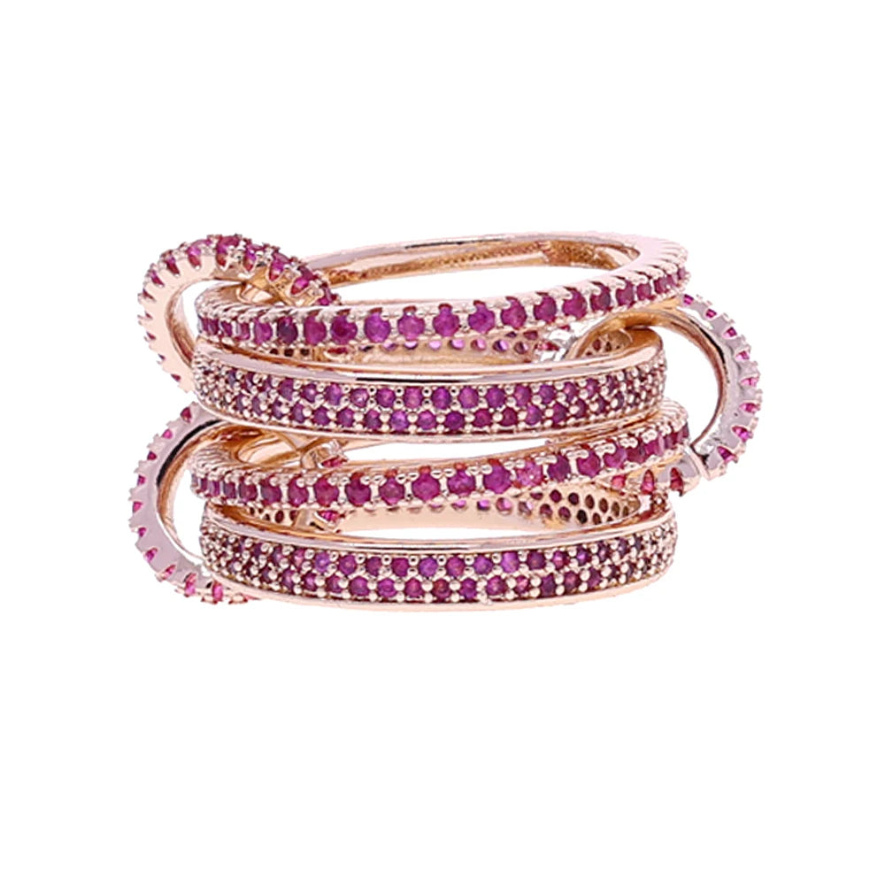Gold Tone Pink Zircon Stacking Band Rings for Women