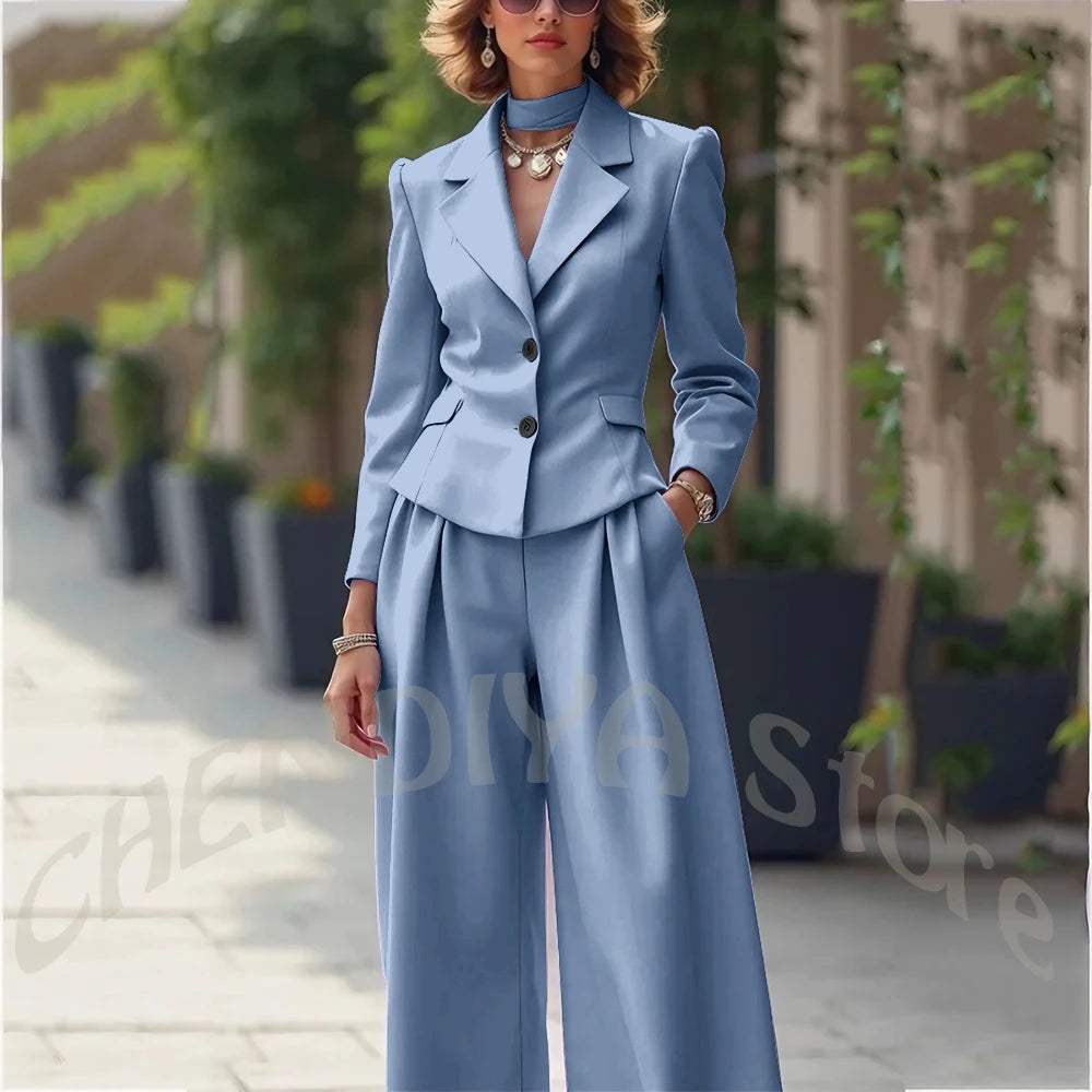 Elegant Notch Lapel Tailored Two Piece Suit Set for Women