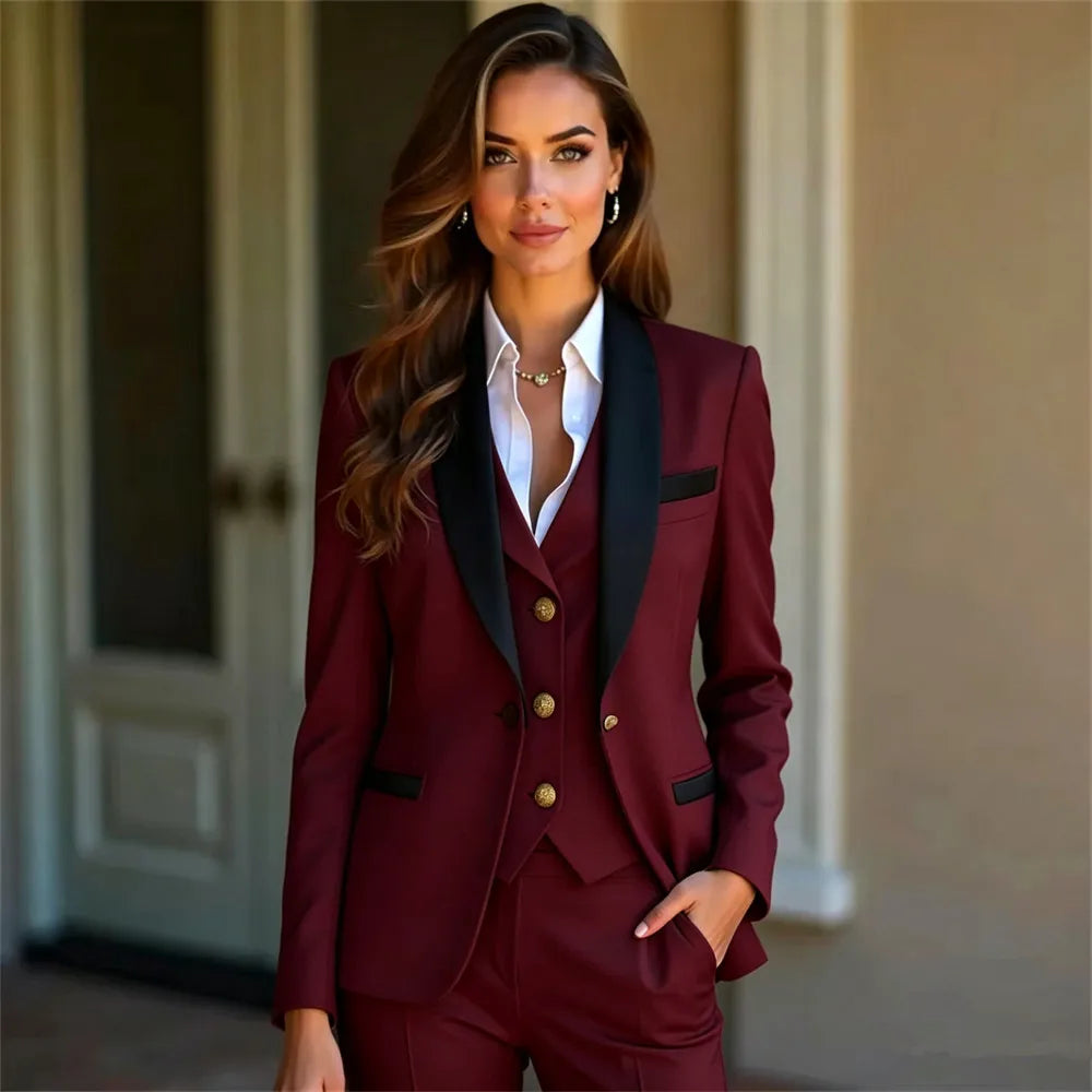 Women’s 3-Piece Suit Women Tuxedo Suit Blazer Dress Prom Slim Fit Formal Office Lady Blazer Set (Jacket+Vest+Pants)