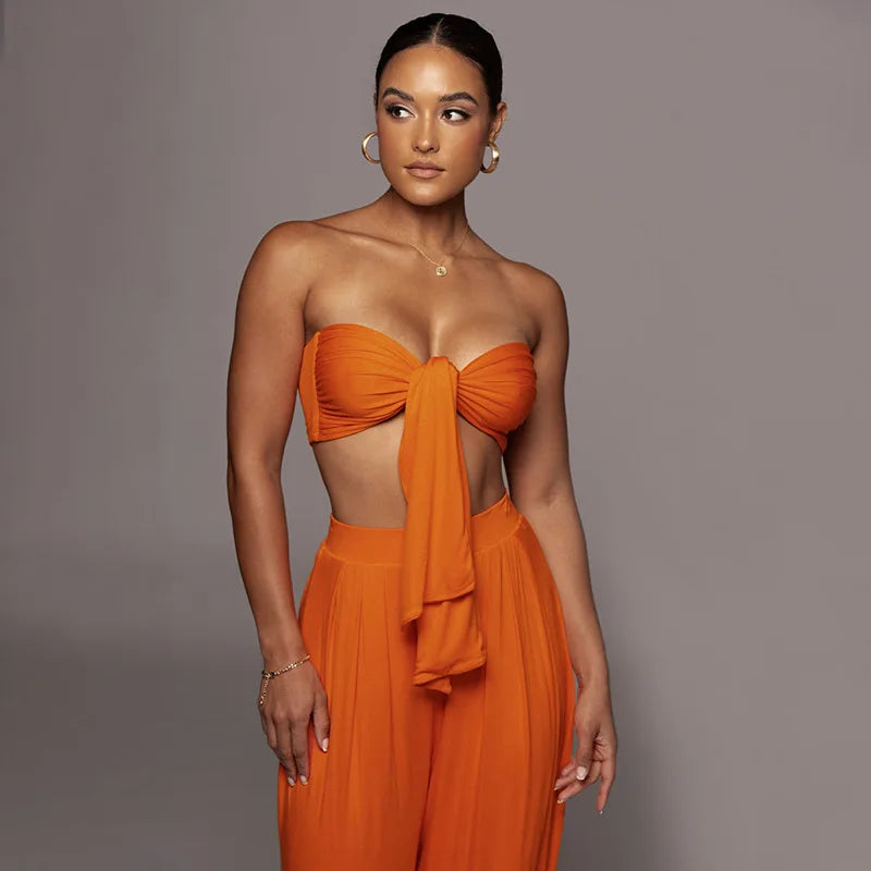 Elegant Solid Color Casual Two Piece Set for Women
