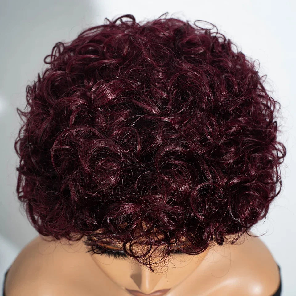 Short Kinky Curly Pixie Bob Human Hair Wig for Women
