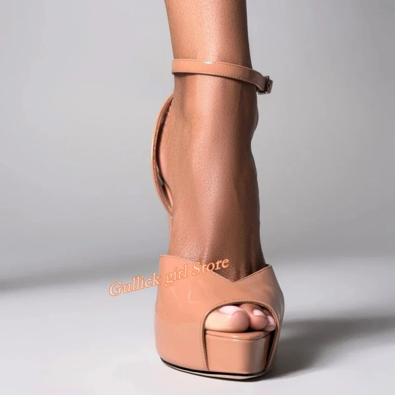 Patent Leather Open Toe Platform Stiletto Pumps for Women