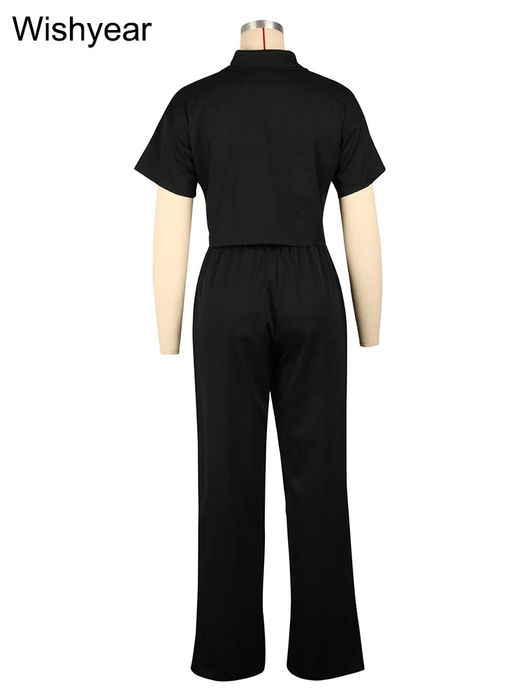 Casual Sports Linen Outfits Women's Short Sleeve Shirt and Wide Leg Pants Autumn 2 Piece Set Streetwear Office Fashion Tracksuit