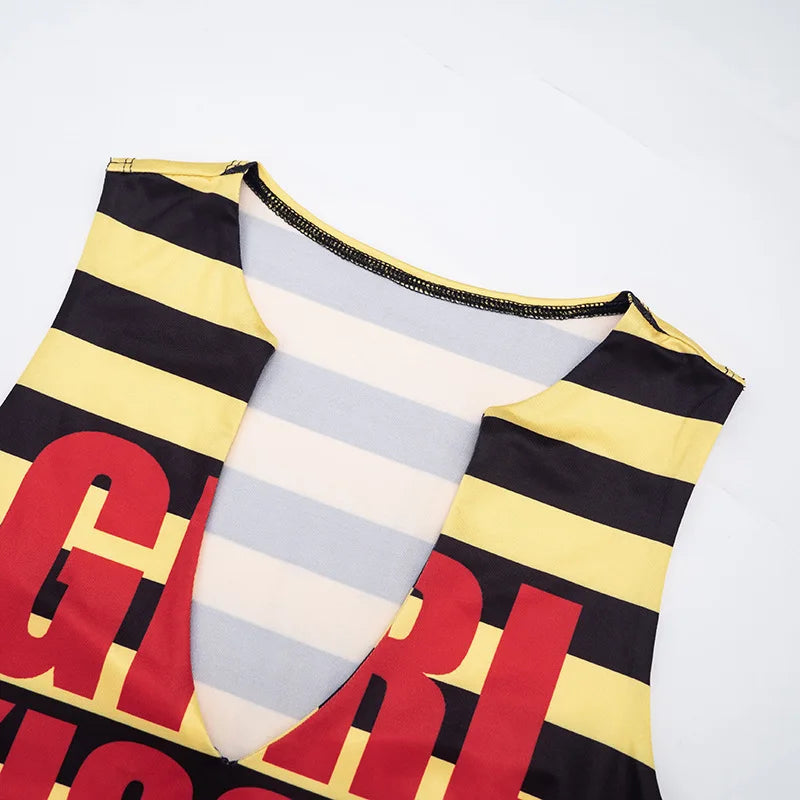 Yellow Stripe Letter Tank and Shorts Set