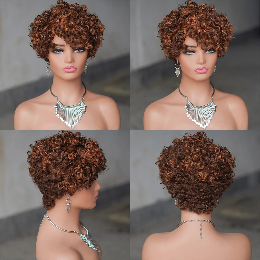 Short Curly Pixie Cut Brazilian Human Hair Wig for Women