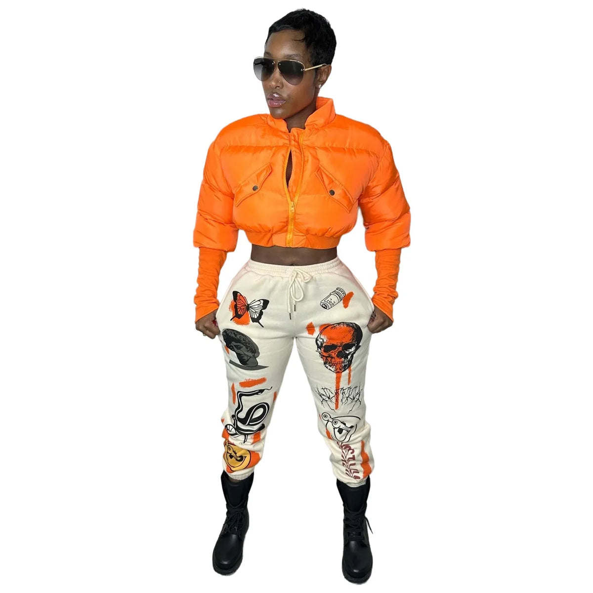 Warm Stand Collar Zippered Short Parka Jacket for Women
