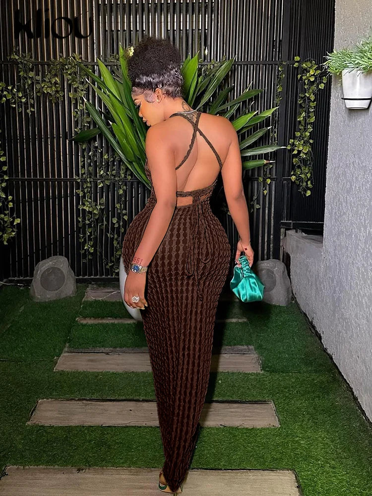 Ruched Backless Sleeveless Bodycon Maxi Dress for Women