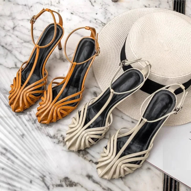 Elegant Narrow Band T-Strap High Heel Sandals for Women